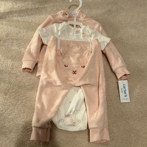 Carter’s 3 Piece Matching Set Sweatsuit Onesie Bear Ear Hoodie Size 12M